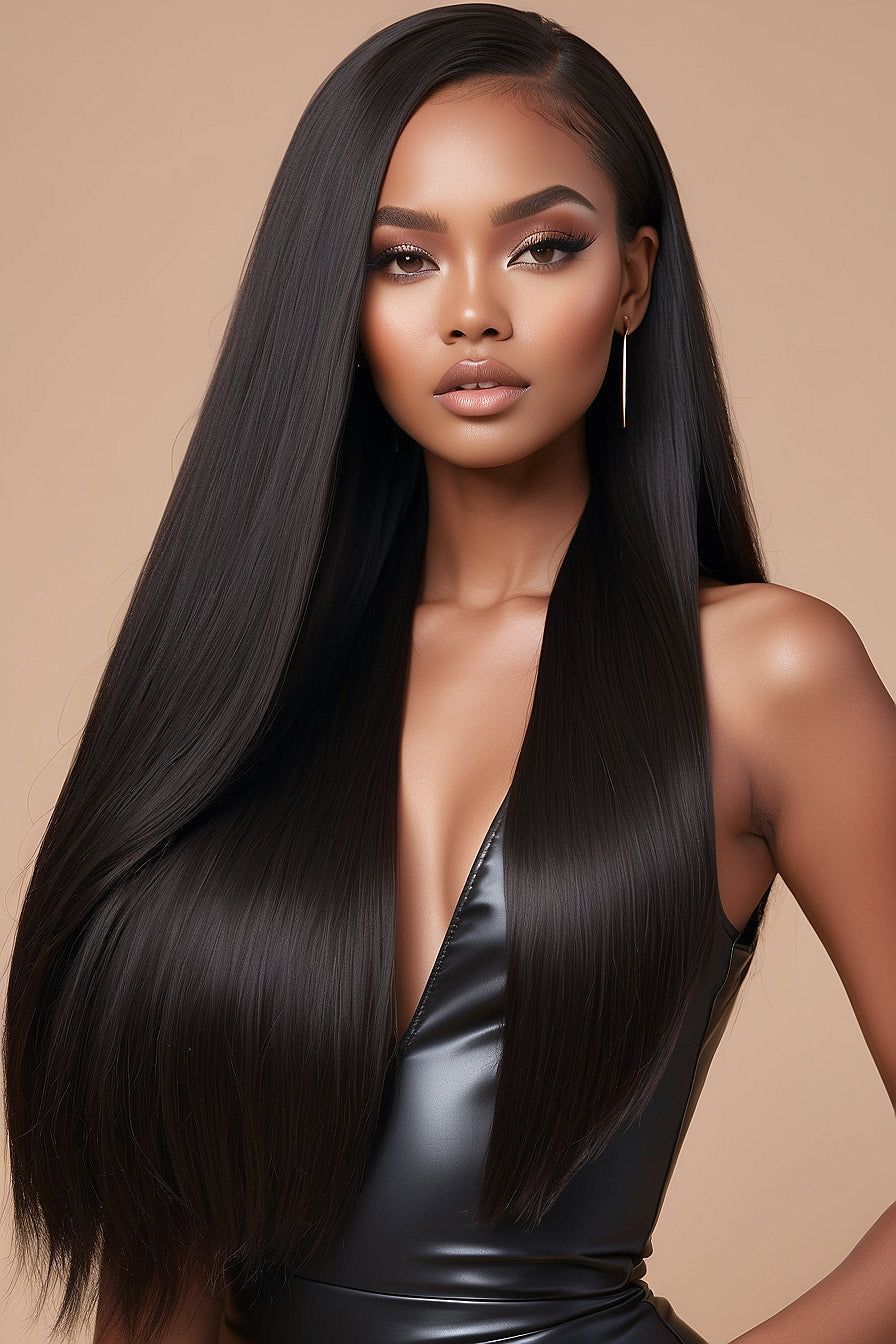 GlowMuse “Elena” Long Straight Lace Headband Wig — Synthetic Fiber